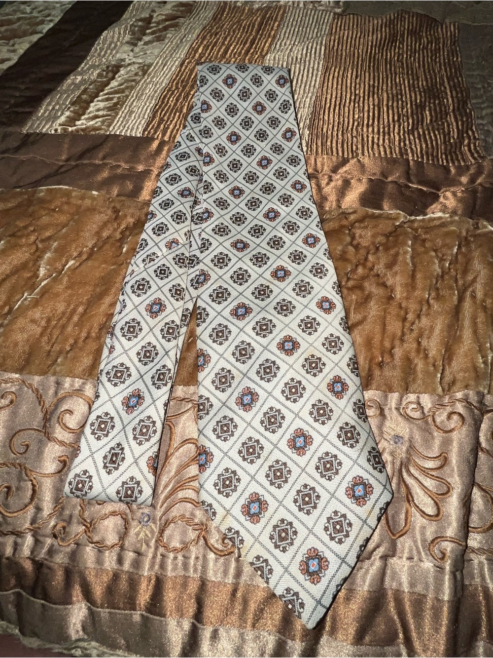 Principe Ivory Patterned Men's Dress Tie with Brown and Blue Accents